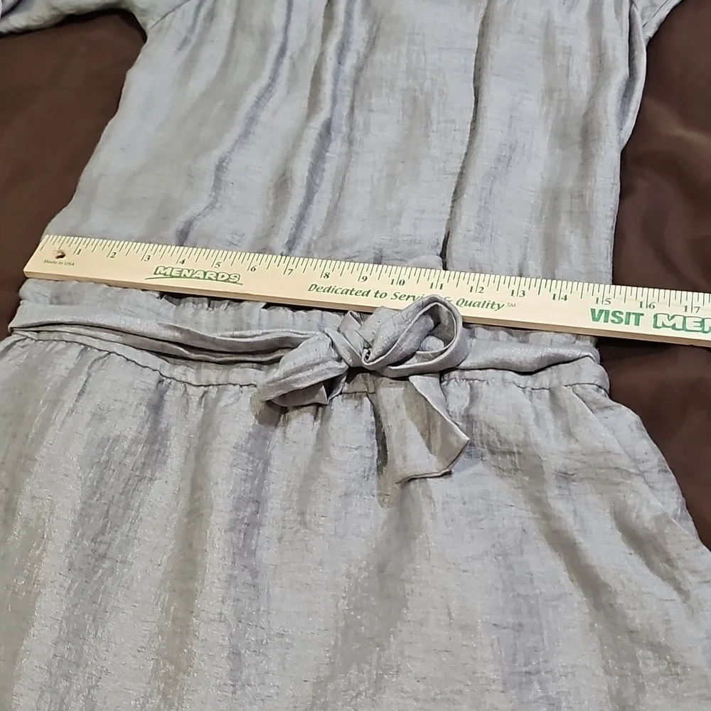 The Limited Linen Blend Lined Drop Waist 3/4 Roll Sleeve Midi Belted Dress SizeM